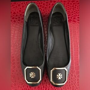 Tory Burch Black Flats with Gold Accents